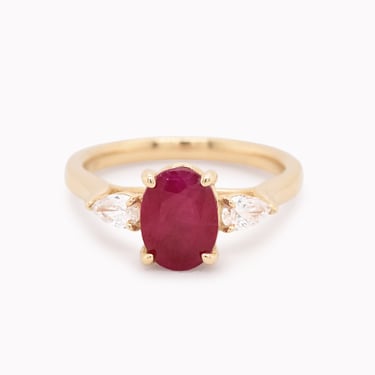 Oval Ruby 3 Stone Engagement Ring