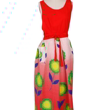 1970s Floral Apron Wrap Dress