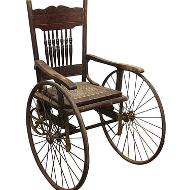 Antique Oak Wheelchair with Carved Details