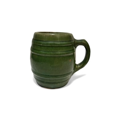 1920s Vintage Nelson McCoy Green Pottery Mug, No 16 Glazed Tankard, Heavy Handmade Stoneware Stein, Country Farmhouse Barrel Crock 