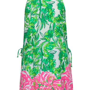 Lilly Pulitzer - Green, White & Pink Floral & Flamingo Print Romper w/ Overlay Sz 6