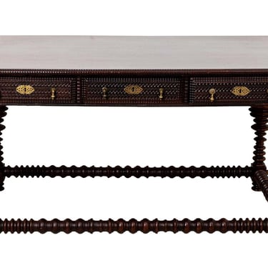 Circa 19th Century Mahogany Turned Leg Library Table