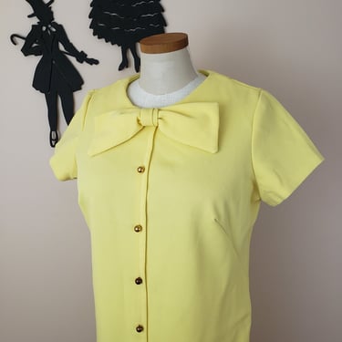 Vintage 1960's Pastel Shift Dress / 70s Polyester Yellow Day Dress XL 