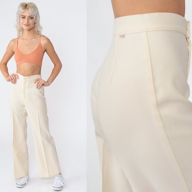 70s Levis Trousers Cream Straight Leg Pants Wide Leg Trousers High Waisted Rise Creased Slacks Hippie Boho Vintage 1970s Extra Small xs 24 