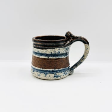 Vintage Pottery Brown and Blue Mug by Bishop Hill Colony Pottery, IL, Signed Artist Holden by LeChalet