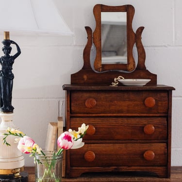turn of the century French salesman sample oak dresser &amp; vanity mirror