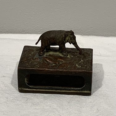Antique Austria Bronze Elephant Figural Matchbox Cover Vesta, jungalow Matchsafe box, collectible matchbox covers, bohemian decor 