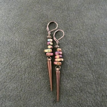 Minimalist multicolor hematite nugget earrings, copper 