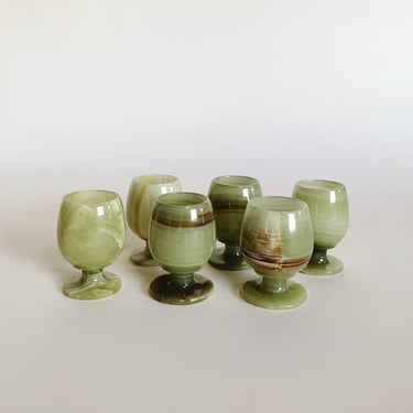 GREEN ONYX GOBLETS - S/6 