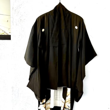 Vintage Japanese Silk Kimono Kuro Tomesode Kimono Floral Black Crane Bird Asian Robe 