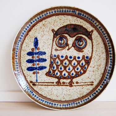 Vintage Topferei Massemuhle Eugen Wagner 13" Owl Plate Wall-hanging Decor Made in Germany 