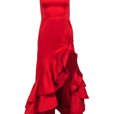 Bronx & Banco - Red Sleeveless Ruffle Hem High Low Gown Sz 2