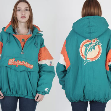 Vintage Miami Dolphins Starter Jacket / 1990s NFL Football Green Nylon Bomber Jacket, Puff Winter Pro Line Extra Large XL 