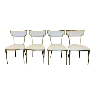 Caracole Modern What Goes Around Brass and White Dining Chairs Set of 4