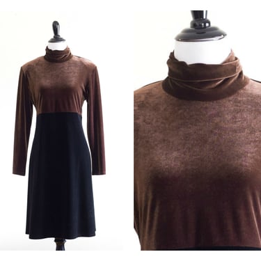 1990s brown and black color block velvet dress 