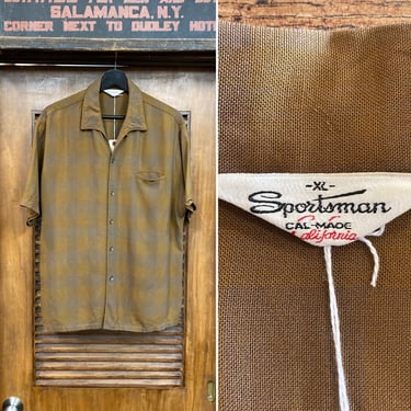 Vintage 1960’s Size L “Sportsman” Label Shadow Plaid Loop Collar Rockabilly Shirt, 60’s Vintage Clothing 