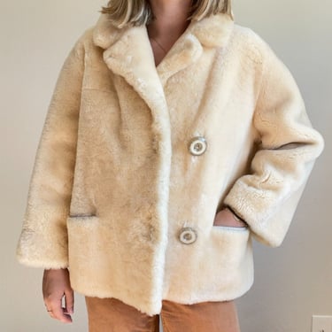 Vintage 1950s Womens White Fur Soft Fluffy Winter Teddy Coat Jacket Sz M 