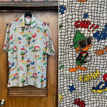 Vintage 1990’s Made in Italy “Castelbajac” Designer Cotton Cartoon New Wave Loop Collar Shirt, 90’s Vintage Clothing 
