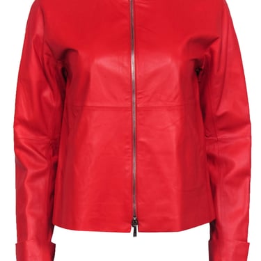Lafayette 148 - Bright Red Zipper Front Leather Jacket Sz 0