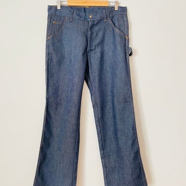 Vintage Denim Carpenter Jeans / 1970s / Yellow Stitching / Bell Bottom / FREE SHIPPING 