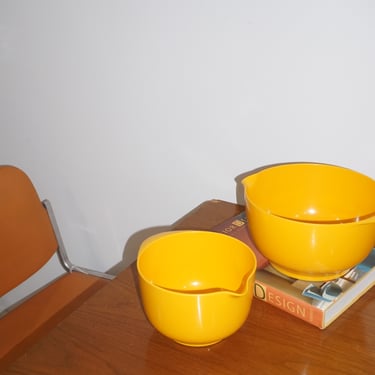 yellow mixing bowls by rosti, denmark