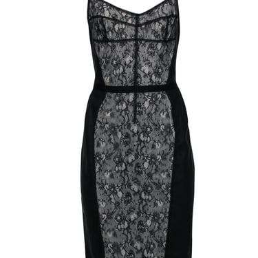 Dolce & Gabbana - Black & Beige Lace Middle Sleeveless Fitted Dress Sz 10