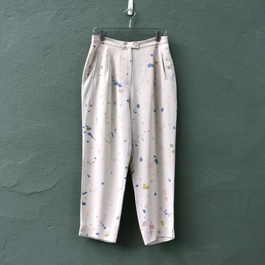 hand painted silk pants, splatter paint trousers 