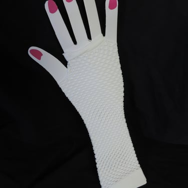 white mesh fingerless gloves 1980s fishnet forearm length 