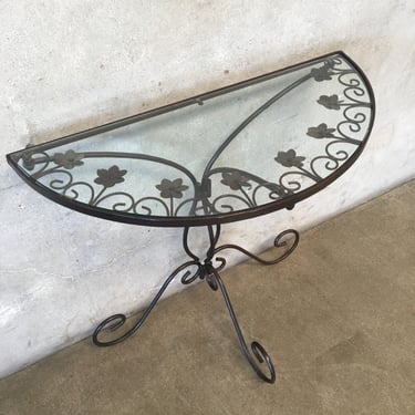 Wrought Iron Demilune Table with Glass Top