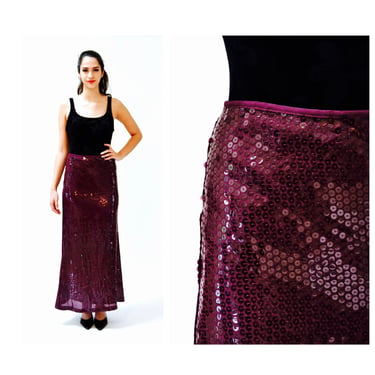 Vintage Sequin Maxi Skirt by Moschino Size Medium// 00s Vintage Moschino Metallic Long Sequin Skirt Purple Size Medium Cheap and Chic 