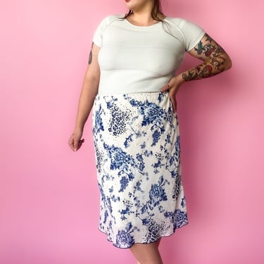 Y2K Blue and White Chinoiserie Skirt, sz. XL/1X