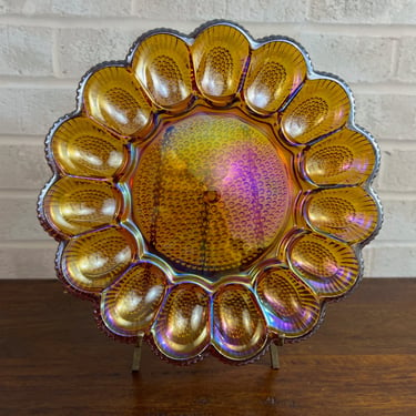 Vintage Amber Indiana Glass Carnival Egg Plate - Beautifully Patterned Serving Platter 