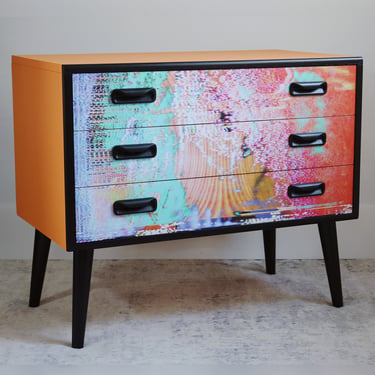 Custom Design Bespoke Analog Digital Glitch Artwork Cabinet / Cupboard / Chest of Drawers - Colour - Color - Retro - Unique - Made To Order 