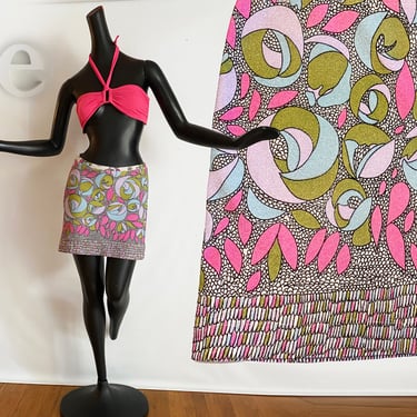 MOD Vintage 60s Mini Skirt made from Zio Luigi Shell Top! | Groovy Pucci Style Engineered Print | Hippie Boho Rockabilly Sexy Siren | Small 