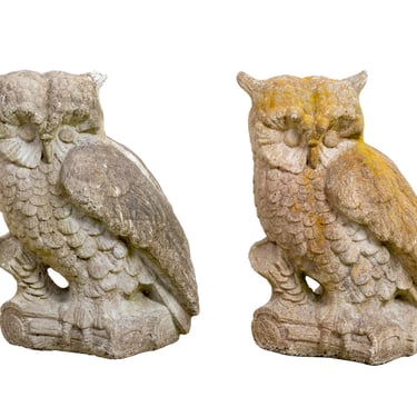 Pair of 20th Century Cast Stone Owls