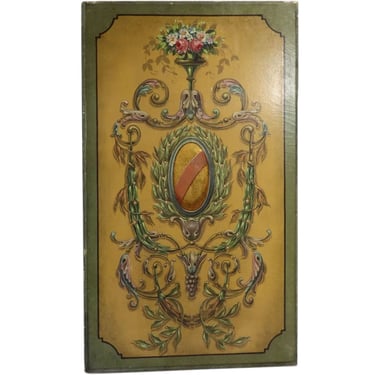 1900's Antique French Oil on Canvas Painting, Neoclassical Armorial Panel 