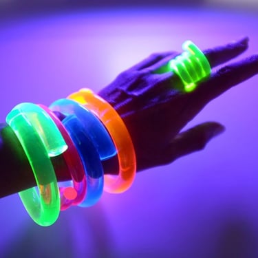 NEON FLUORESCENT BANGLES, Bold Acrylic Lucite Bracelets in Neon Colors | Glow Accessories in Black Light | Handcrafted by Chofa Jewelry 