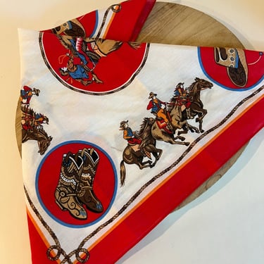 Vintage 1980s Neiman Marcus Red Cowgirl Western Cotton USA Made Bandana 