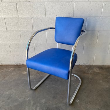 1930s Chrome Arm Chair with Blue Deerskin Leather
