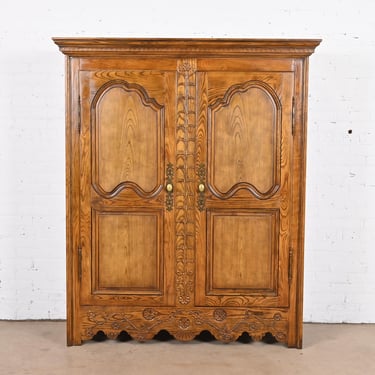 Baker Furniture French Provincial Louis XV Carved Oak Armoire Dresser or Linen Press