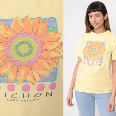 Vichon Napa Valley Shirt 90s Winery Tee California Tshirt Wine Shirt Yellow Floral Graphic Tshirt 1990s Vintage Fresh Produce Medium 