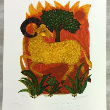 Mid Century Modern Unframed Aries Zodiac Judith Bledsoe Hand Signed Lithograph 