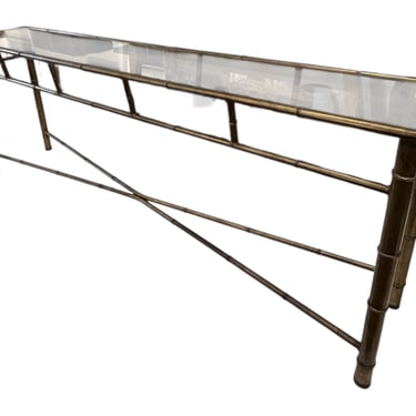Long Brass Faux Bamboo Console Table