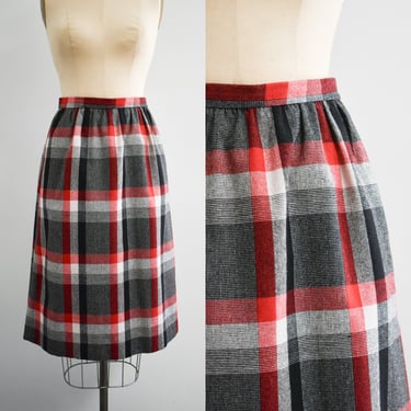 1980s Red, Black, and White Plaid Skirt 