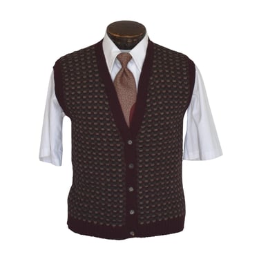Vintage 90s Men's Geometric Pattern Sweater Vest, 1990s Button Front Textured Sweater, Size Medium 