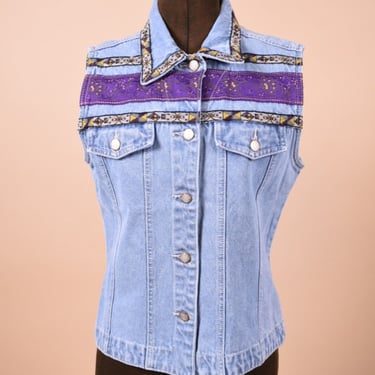 Light Wash Y2K Denim Ribbon Trim Vest By Bill Blass, M