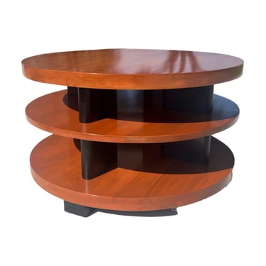 Mid century modern 1940s art deco brown saltman three layer circle coffee table restored 