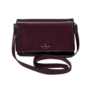 Kate Spade - Wine Leather Crossbody Bag w/ Black Sequin Trim