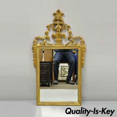 Vintage Italian Gold Giltwood Carved Wood Leafy Scrollwork Console Wall Mirror
