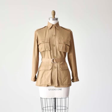 Vintage 1980s Womens Safari Jacket / Vintage Heavy Linen Jacket / 1930s Style Safari Jacket / Vintage Bloomingdales Jacket Small 